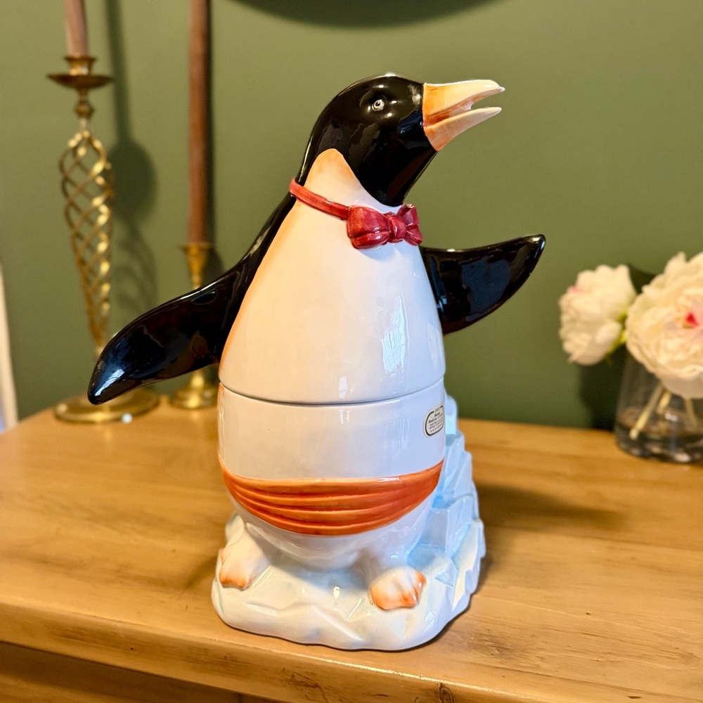 Original Penguin Ceramic Figurine with Red and Orange Accents